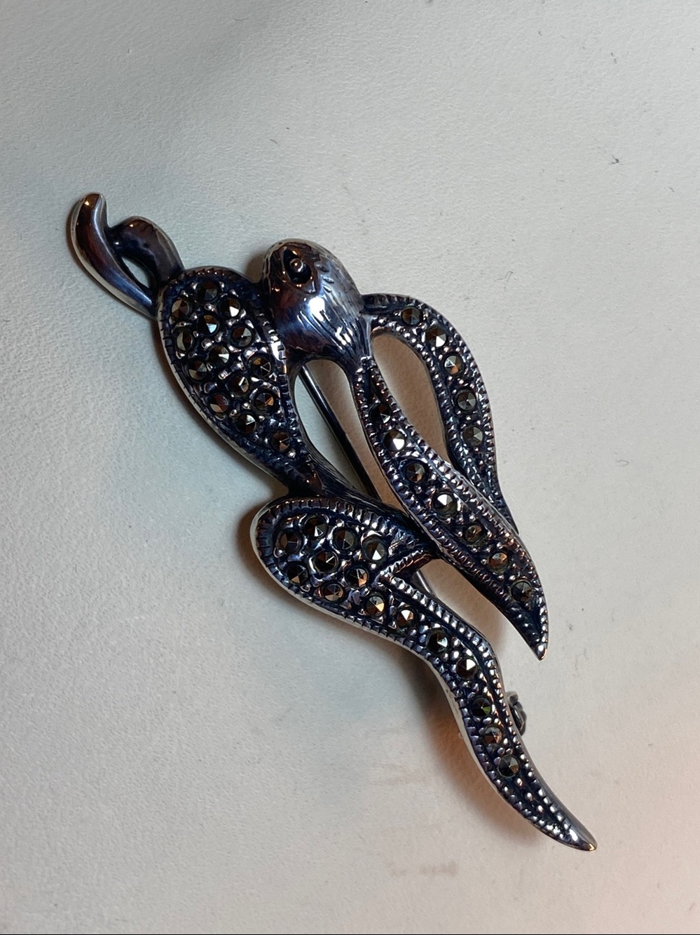 925 Sterling Silver Marcasite Hare-Inspired Rabbit Brooch Pin Vintage 5.8cm